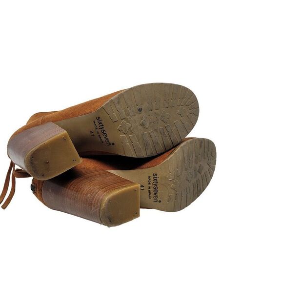 Sixtyseven Suede Ankle Booties 41 Rust Faux Stacked Wood Chunky Heel Boots Spain - Picture 11 of 13
